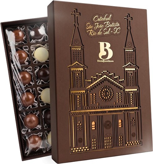 Caixa de chocolates com arte da Catedral São João Batista